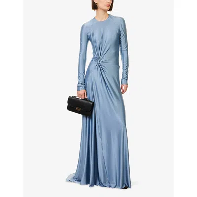 Victoria Beckham Womens Stone Twist Long-sleeves Stretch-woven Gown In Blue