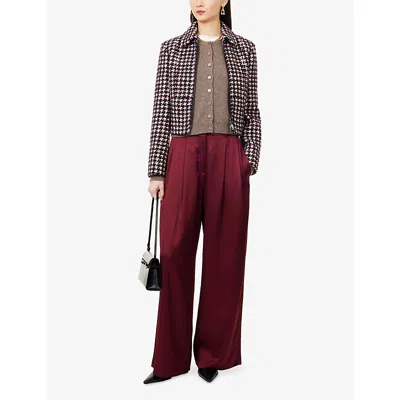 Me And Em And Em Womens Bordeaux Red Houndstooth Cropped Knitted Jacket In Burgundy
