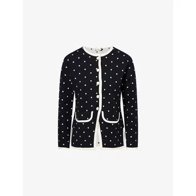 Rixo London Womens Peonies Ditsy Coral Mirja Polka-dot Stretch-wool Cardigan In Black
