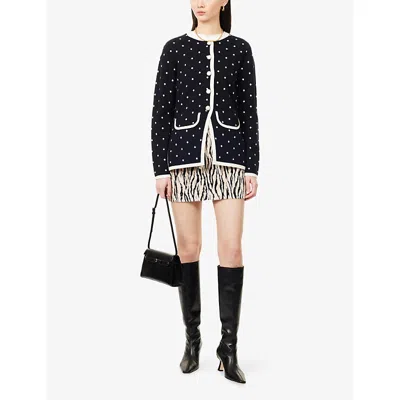 Rixo London Womens Peonies Ditsy Coral Mirja Polka-dot Stretch-wool Cardigan In Black