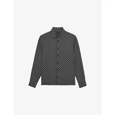 Reiss Men's Medallion-print Long-sleeve Shirt In Black