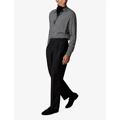 Reiss Men's Medallion-print Long-sleeve Shirt In Black