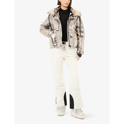 Moncler Womens Silver Celaque Hooded Woven-down Jacket In Silver