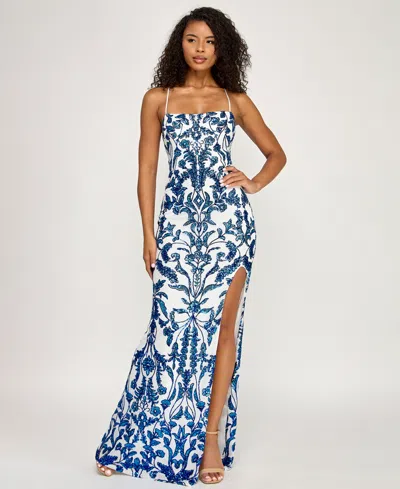 Seni & Cade Junior's Square Neck Lace-up Long Dress In Multi