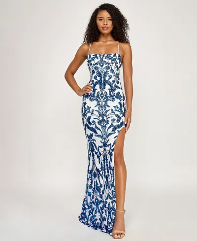 Seni & Cade Junior's Square Neck Lace-up Long Dress In Multi