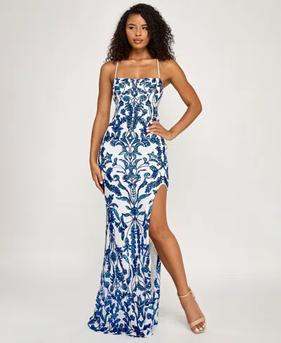 Seni & Cade Junior's Square Neck Lace-up Long Dress In Multi