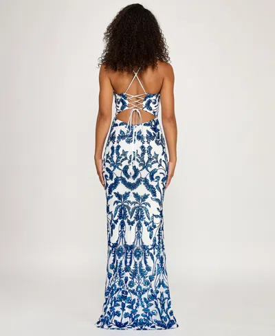 Seni & Cade Junior's Square Neck Lace-up Long Dress In Multi