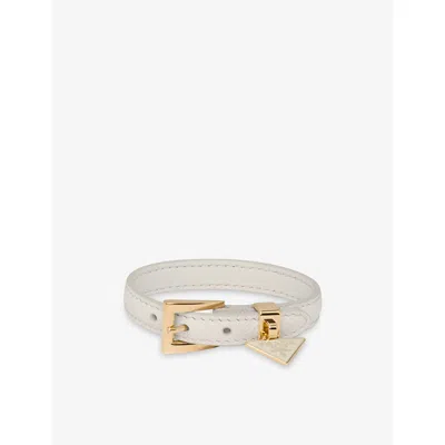 Prada Womens Neutral Logo-charm Leather Bracelet In White