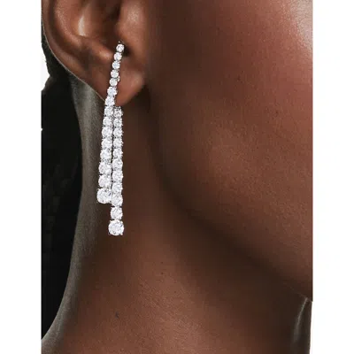 Swarovski Womens White Matrix Rhodium-plated And Zirconia Drop Earrings In White