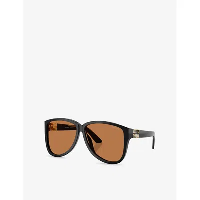 Miu Miu Womens Black Mu A08s Pilot-frame Acetate Sunglasses In Brown