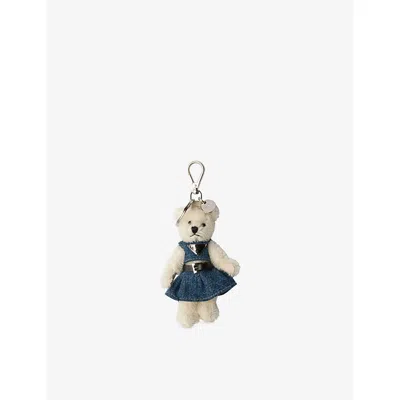 Prada Womens White Teddy Small Keychain Charm In Blue