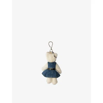 Prada Womens White Teddy Small Keychain Charm In Blue