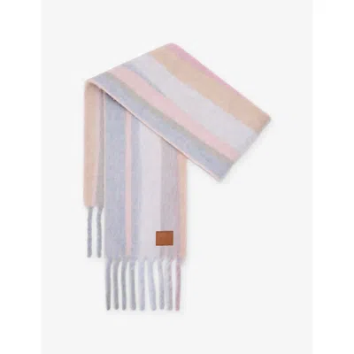 Loewe Womens Light Blue/pink/sand Striped Branded Wool-blend Scarf In Multi