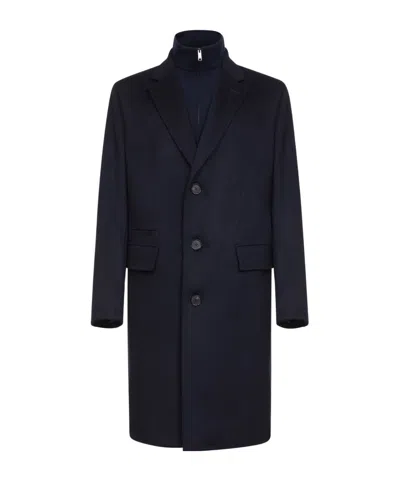 Zegna Blue Oasi Cashmere Overcoat With Bib In Blue
