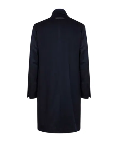 Zegna Blue Oasi Cashmere Overcoat With Bib In Blue