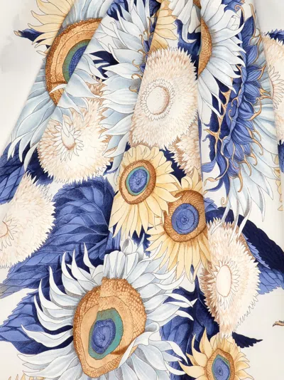 Ferragamo Sunflower Print Silk Scarf In White