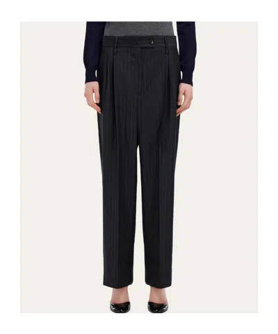 Ferragamo Pinstripe Pleated Trousers In Black