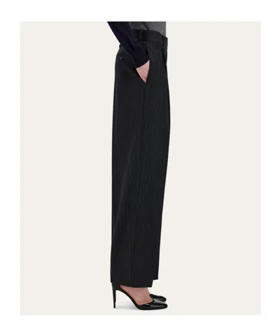 Ferragamo Pinstripe Pleated Trousers In Black