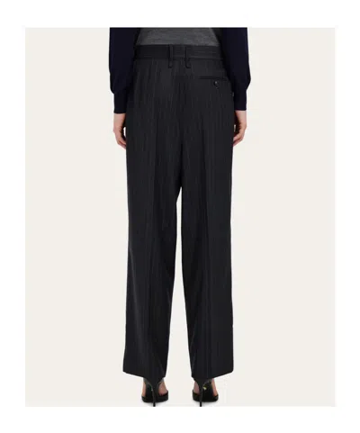 Ferragamo Pinstripe Pleated Trousers In Black