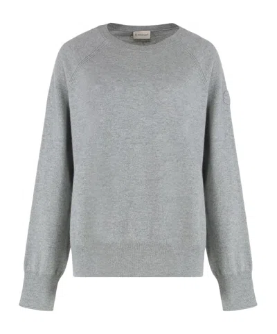 Moncler Long Sleeved Crewneck Sweater In Gray