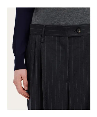 Ferragamo Pinstripe Pleated Trousers In Black