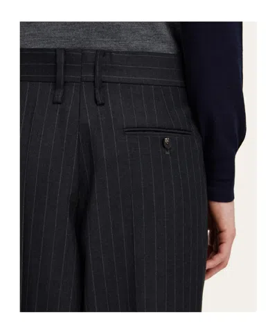 Ferragamo Pinstripe Pleated Trousers In Black