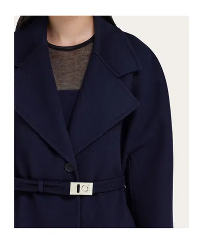 Ferragamo Single Breasted Coat In Blue
