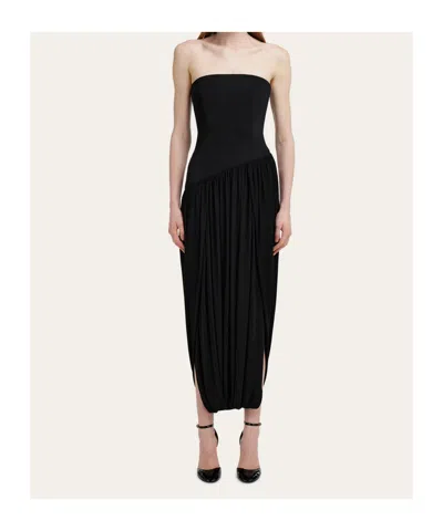 Ferragamo Black Solid Strapless Maxi Dress In Multi