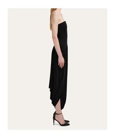 Ferragamo Black Solid Strapless Maxi Dress In Multi