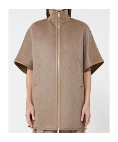Max Mara Cashmere Zibeline Cape In Brown