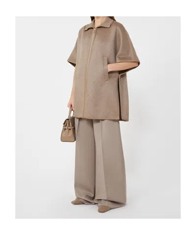 Max Mara Cashmere Zibeline Cape In Brown