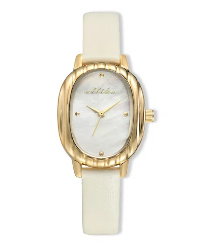 Ettika Timeless Texture Gold Plated Leather Watch, 70-110mm In White