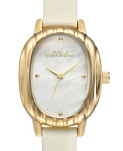 Ettika Timeless Texture Gold Plated Leather Watch, 70-110mm In White