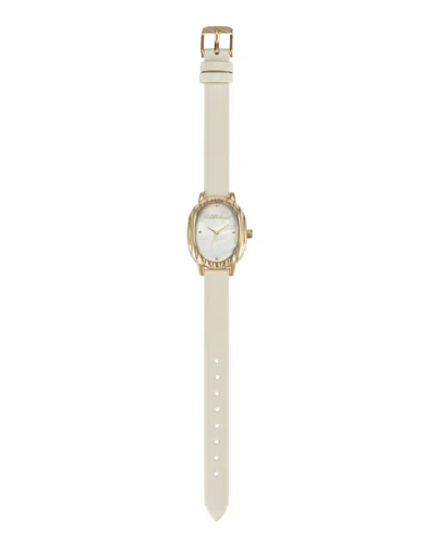 Ettika Timeless Texture Gold Plated Leather Watch, 70-110mm In White