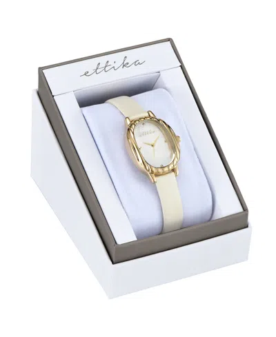 Ettika Timeless Texture Gold Plated Leather Watch, 70-110mm In White