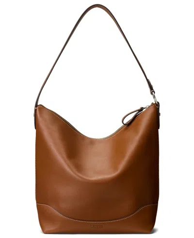 Ralph Lauren Smooth Leather Tasha Bucket Bag In Brown