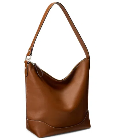 Ralph Lauren Smooth Leather Tasha Bucket Bag In Brown