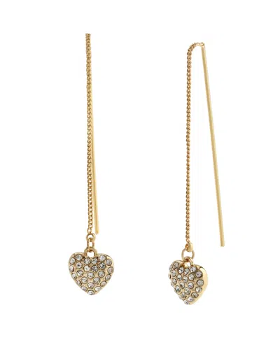 Steve Madden Faux Stone Crystal Heart Charm Threader Earrings In Gold