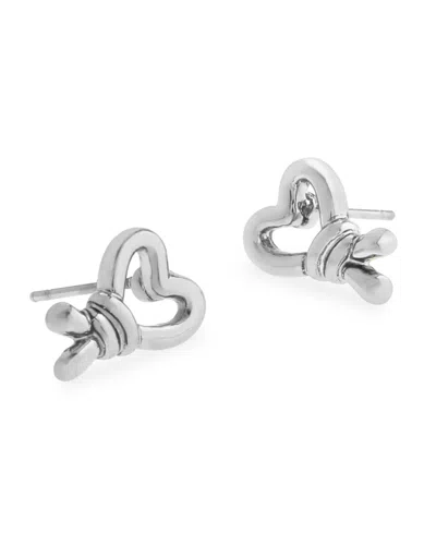 Steve Madden Rhodium Heart Knot Stud Earrings In Silver