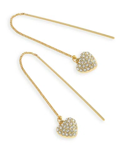 Steve Madden Faux Stone Crystal Heart Charm Threader Earrings In Gold