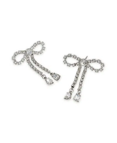 Steve Madden Faux Stone Rhinestone Bow Earrings In Gray