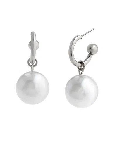 Steve Madden Faux Cultured Pearl Charm Huggie Earrings In Metallic