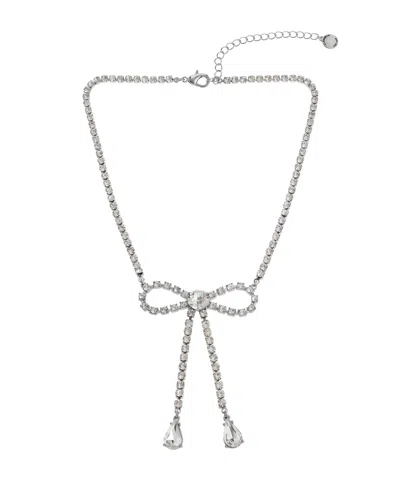 Steve Madden Faux Stone Rhinestone Bow Statement Necklace In Metallic