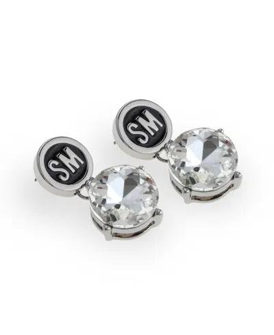 Steve Madden Faux Stone Signature Logo Drop Earrings In Metallic