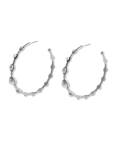 Steve Madden Faux Cultured Pearl Hoop Earrings In Metallic