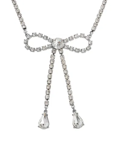 Steve Madden Faux Stone Rhinestone Bow Statement Necklace In Metallic