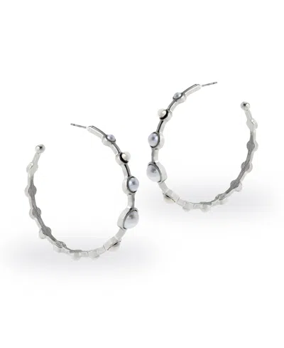 Steve Madden Faux Cultured Pearl Hoop Earrings In Metallic