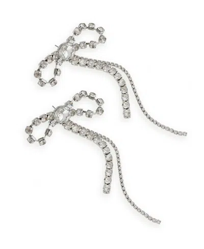 Steve Madden Faux Stone Rhinestone Bow Statement Earrings In Metallic