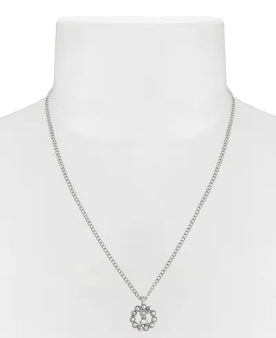 Steve Madden Faux Cultured Pearl Signature Circle Pendant Necklace In Metallic