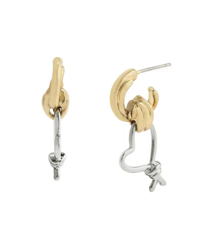 Steve Madden Two Tone Heart Knot Charm Huggie Earrings In Multi